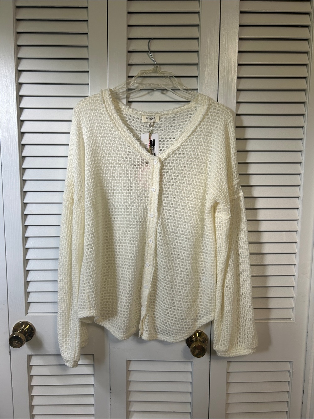 Umgee Cream Waffle Button-Up Cardigan
